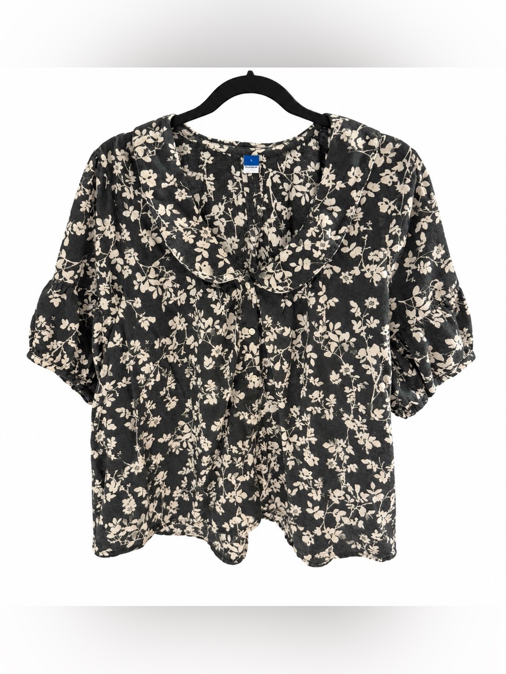 Old Navy earthy green and Cream Floral Peter Pan Collar Blouse